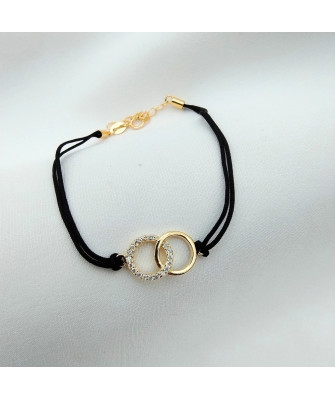 Gold-plated bracelet Black string CIRCLES