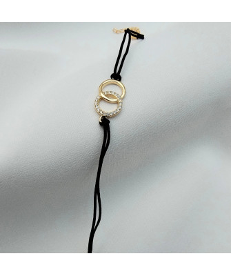 Gold-plated bracelet Black string CIRCLES