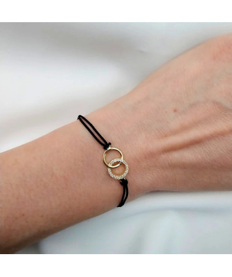 Gold-plated bracelet Black string CIRCLES