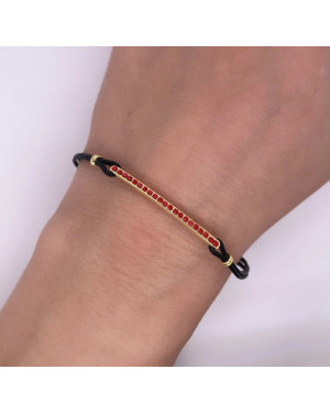 Gold-plated bracelet Black cord red stones