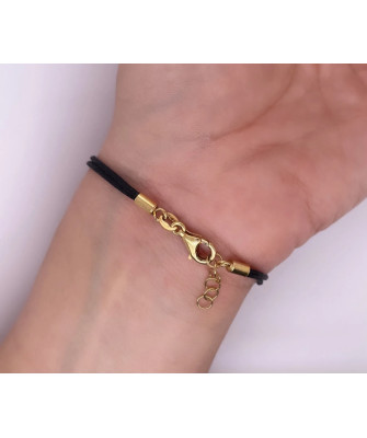 Pozłacana bransoletka Czarny sznurek czerwone kamienie