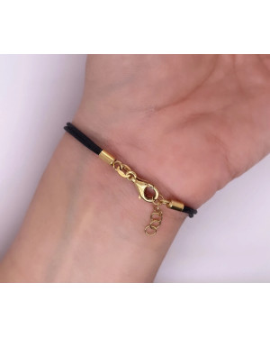 Gold-plated bracelet Black cord red stones
