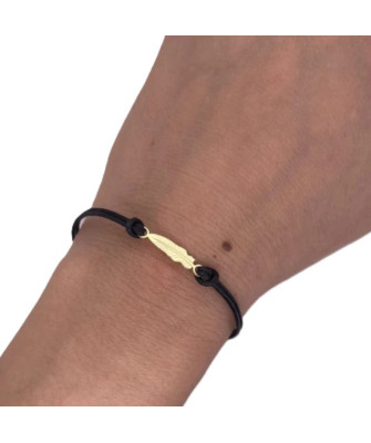 Gold-plated bracelet Black string FEATHER