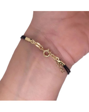 Gold-plated bracelet Black string FEATHER