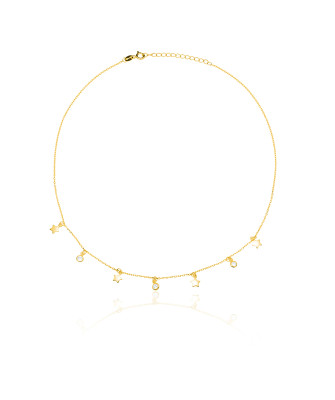 Silver necklace gold-plated STARS zirconia