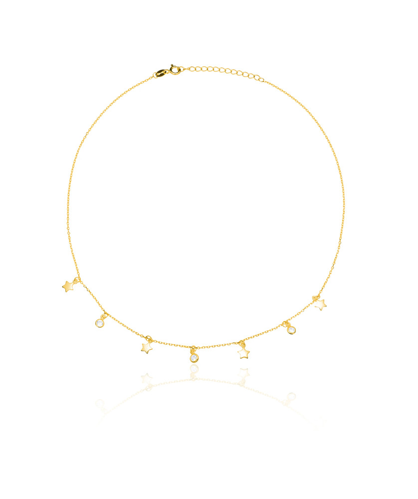 Silver necklace gold-plated STARS zirconia