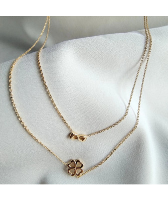 Gold-plated double necklace CLOVER INFINITY