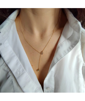 Gilded clover leaf lariat necklace