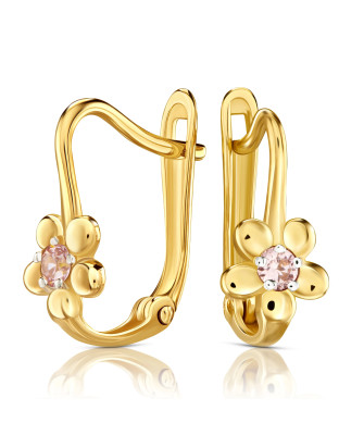 Earrings flower for communion light pink stone gold 8k
