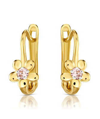 Earrings flower for communion light pink stone gold 8k