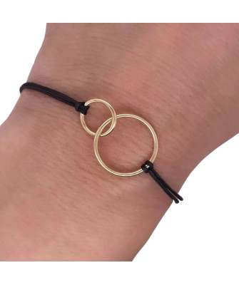 Gold bracelet Black cord CIRCLES