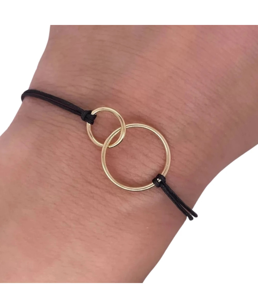 Gold bracelet Black cord CIRCLES