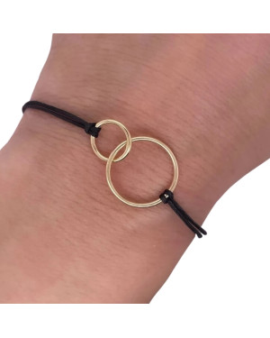 Gold bracelet Black cord CIRCLES