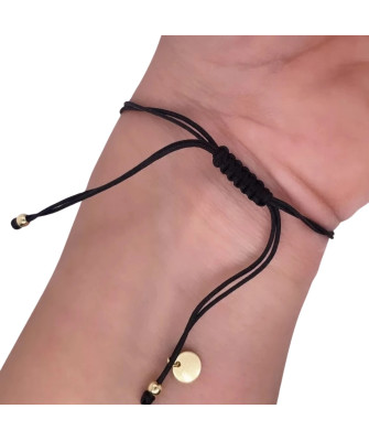 Gold bracelet Black cord CIRCLES