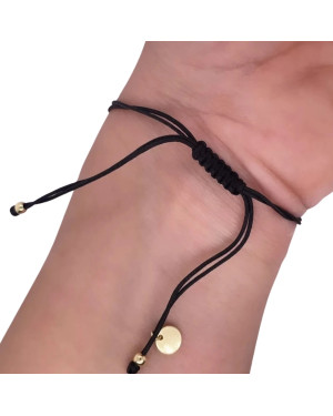 Gold bracelet Black cord CIRCLES