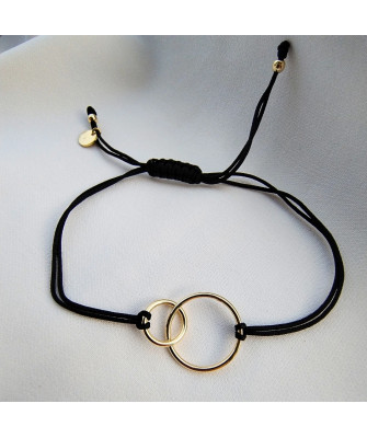 Gold bracelet Black cord CIRCLES