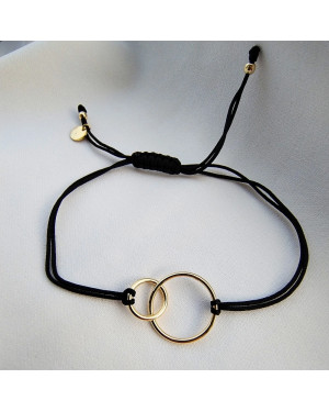 Gold bracelet Black cord CIRCLES