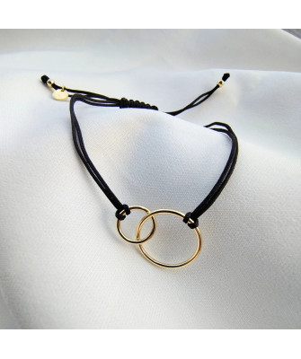 Gold bracelet Black cord CIRCLES