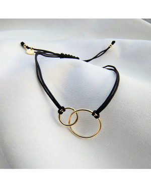Gold bracelet Black cord CIRCLES