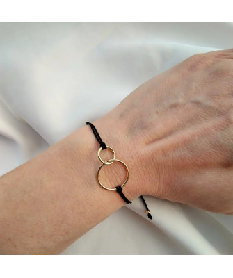 Gold bracelet Black cord CIRCLES