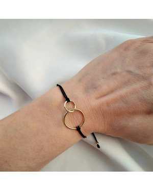 Gold bracelet Black cord CIRCLES