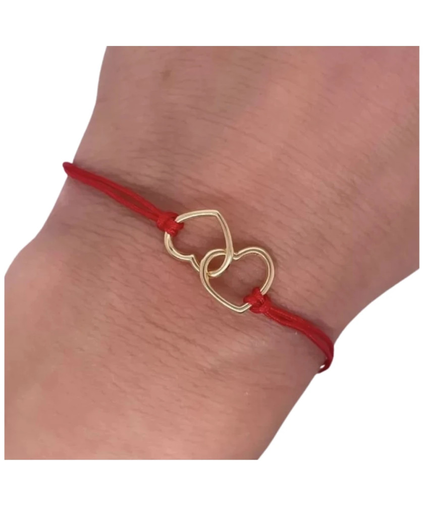 Gold-plated bracelet Red string HEARTS