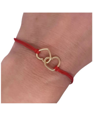 Gold-plated bracelet Red string HEARTS