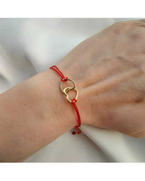 Gold-plated bracelet Red string HEARTS