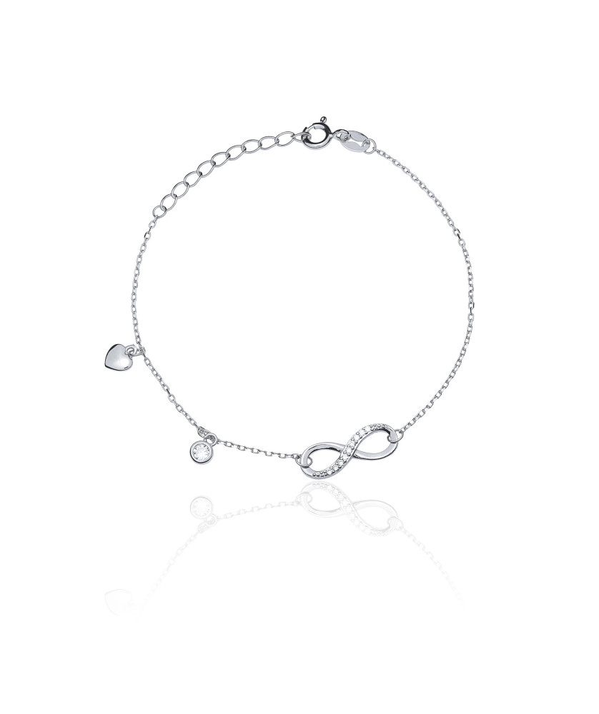 Silver bracelet INFINITY heart zirconia