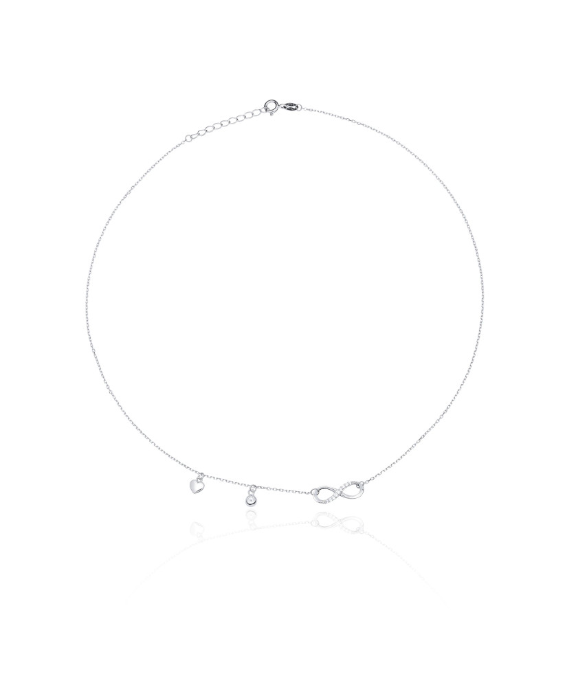 Silver necklace INFINITY heart and zirconia
