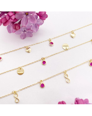 Gold-plated ankle bracelet INFINITY ruby stones