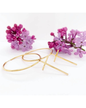 Gold Plated Silver Hoop Earrings with Cross