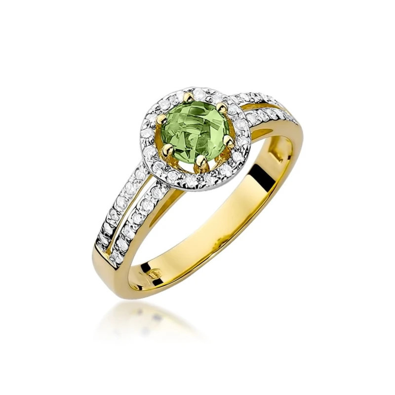 Gold ring with peridot and diamonds 585 Gold ring with peridot and diamonds 585