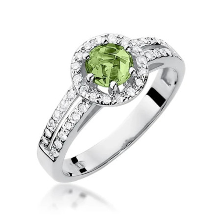 Peridot ring with diamonds and white gold