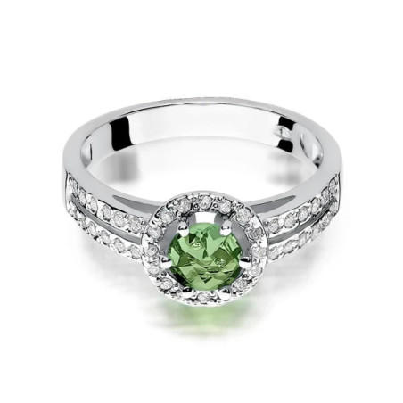 Peridot ring with diamonds and white gold