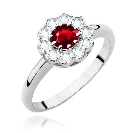 Ring with ruby ​​0.60ct diamonds white gold