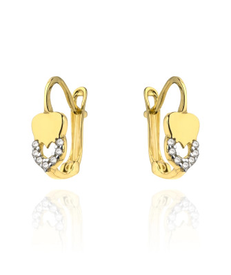 Gold earrings melting heart and zirconia