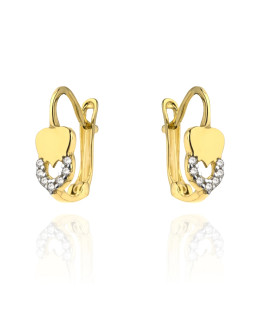 Gold earrings melting heart and zirconia