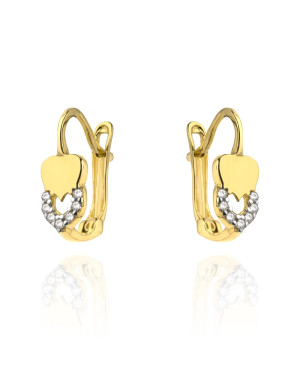Gold earrings melting heart and zirconia
