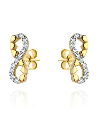 Gold infinity earrings, zirconia and hearts