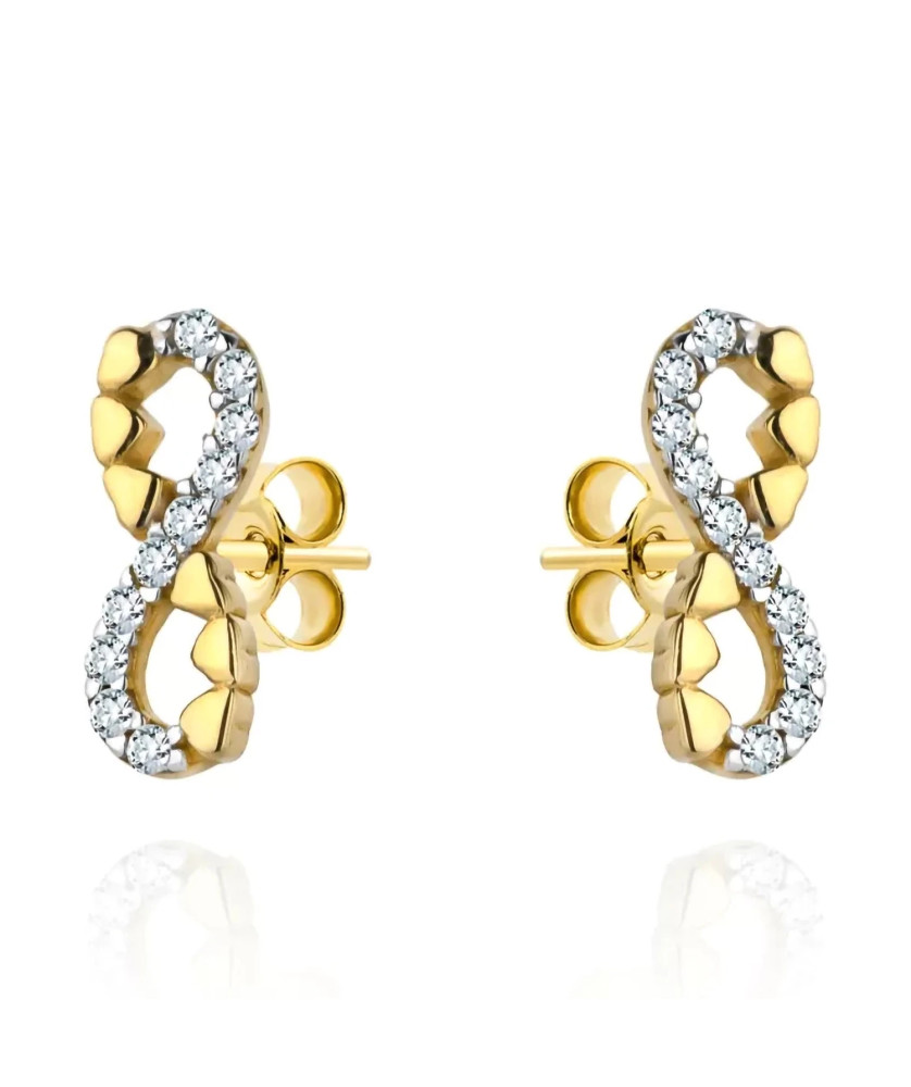 Gold infinity earrings, zirconia and hearts
