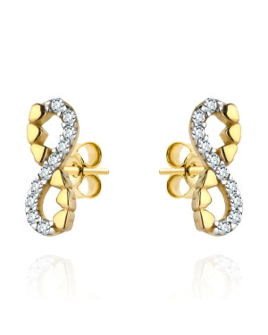 Gold infinity earrings, zirconia and hearts