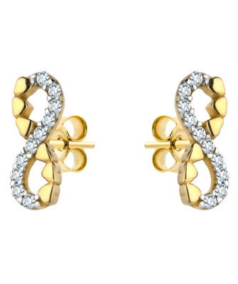 Gold infinity earrings, zirconia and hearts