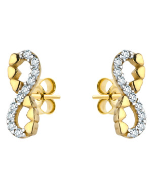 Gold infinity earrings, zirconia and hearts