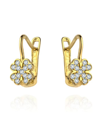 Gold clover earrings filled with cubic zirconia