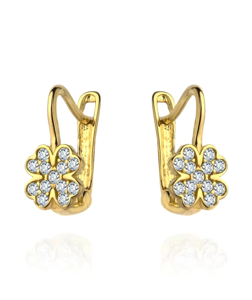 Gold clover earrings filled with cubic zirconia