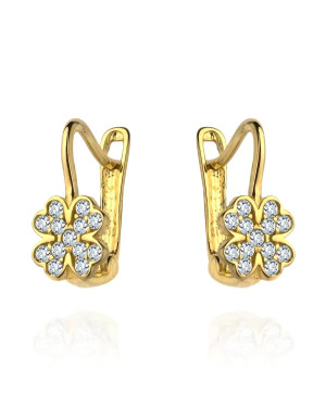Gold clover earrings filled with cubic zirconia