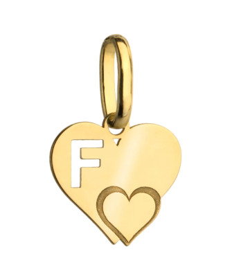 Gold pendant letter F with a heart