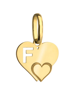 Gold pendant letter F with a heart