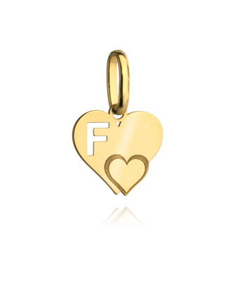 Gold pendant letter F with a heart
